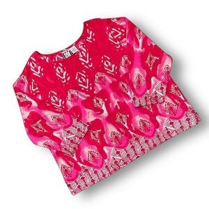 Vintage Pink and Red Abstract Patterned 3/4 Sleeve Top